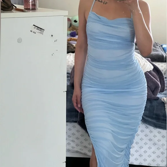 slim fit dress slacks Nova Dress in Light Blue | OMNES | Ethical & Affordable Clothing